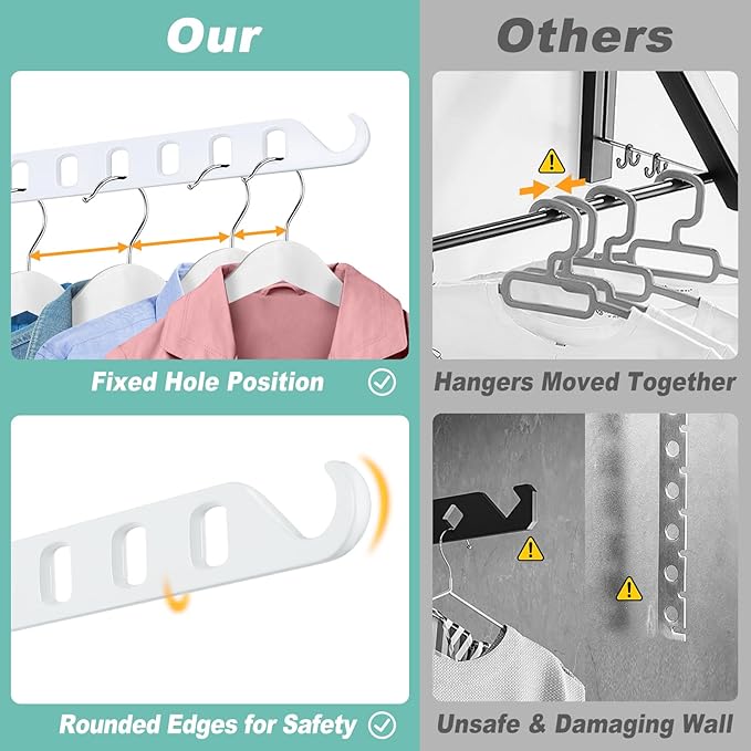 Laundry Drying Rack Wall Mounted - Swing Arm Clothes Hanger with 8-Hole, Sturdy Hanging Bar & Swivel Laundry Room Hook, Coat Hanger Holder for Closet, Aluminum (2-Pack, White)