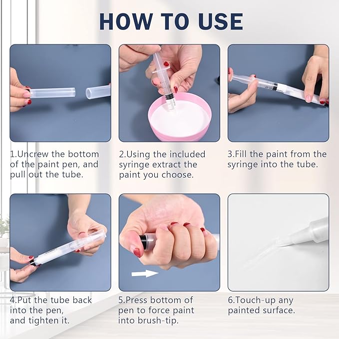 LANBEIDE Touch Up Paint Pen - Fillable Brush Pens 5Pcs for Drywall Repair, Wall, Furniture, Cabinet, Wood Floor, Window, 6ML