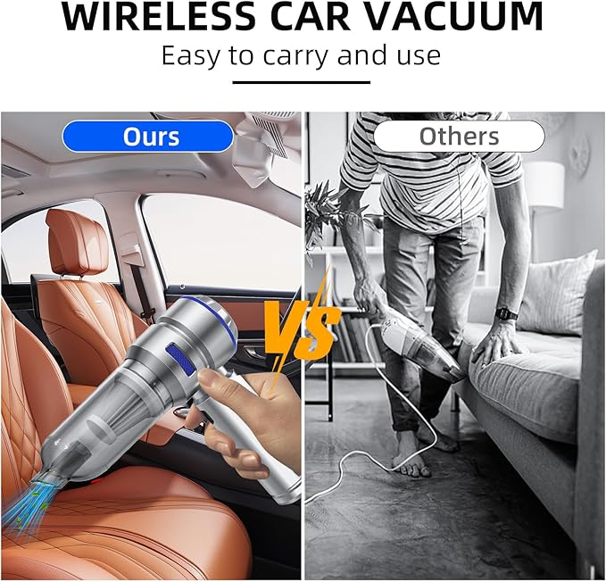 Portable Car Vacuum - 22000PA Cars Vacuum Cleaner High Power 4 in 1 Compressed Air Duster & Air Blower & Pump Hand Held Vacuums Cordless with Brushless Motor for Car Home Office Blue