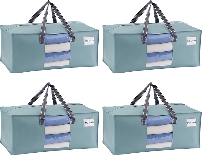 VENO 4 Pack Moving Bags for College, Heavy-Duty Storage Totes, Moving Boxes and Wardrobe Packing Supplies Alternative - Extra Large Durable Laundry Bags for Clothes (Light Blue Matte, 4 Pack)