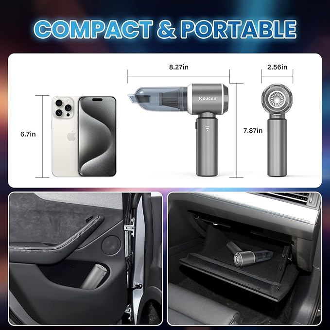 4-in-1 Car Vacuum Portable Cordless & Dust Buster, 20000pa High Power Handheld Vacuum Cordless Rechargeable, Mini Vacuums with 3 Reusable Filter, Vacuum Cleaner for Car Home Office & Pet(Silver Gray)