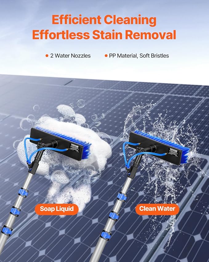 VEVOR Water Fed Pole Kit, 12FT Solar Panel Cleaning Pole with Extendable Handle, 180° Rotatable Brush Head & 65.6FT Hose, Household & Outdoor Window Cleaner Tool for Caravan Solar Panel Deck