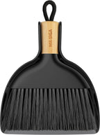 MR.SIGA Mini Dustpan and Brush Set, Portable Cleaning Brush and Dustpan Combo with Bamboo Handle, Black, 1 Set