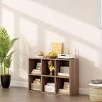 6-Cube Storage Shelf Bookcase - Wooden 3-Tier Floor Standing Open Bookshelf for Home and Office, Cuby Orgainzer, Walnut