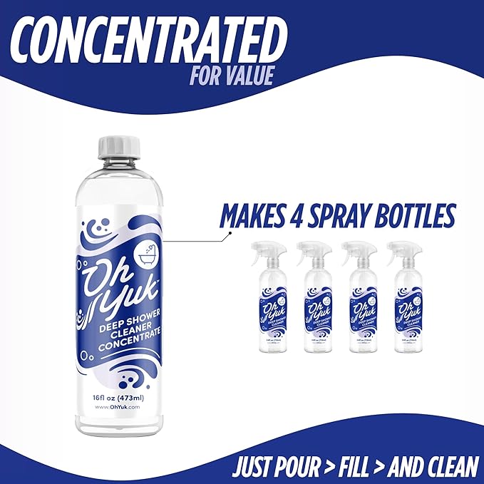 Oh Yuk Deep Shower Cleaner Concentrate – Refill Makes 4 Sprays | Dissolves Soap Scum from Tubs, Showers & Tile | Vegan, Responsibly Made in America - 16 fl oz