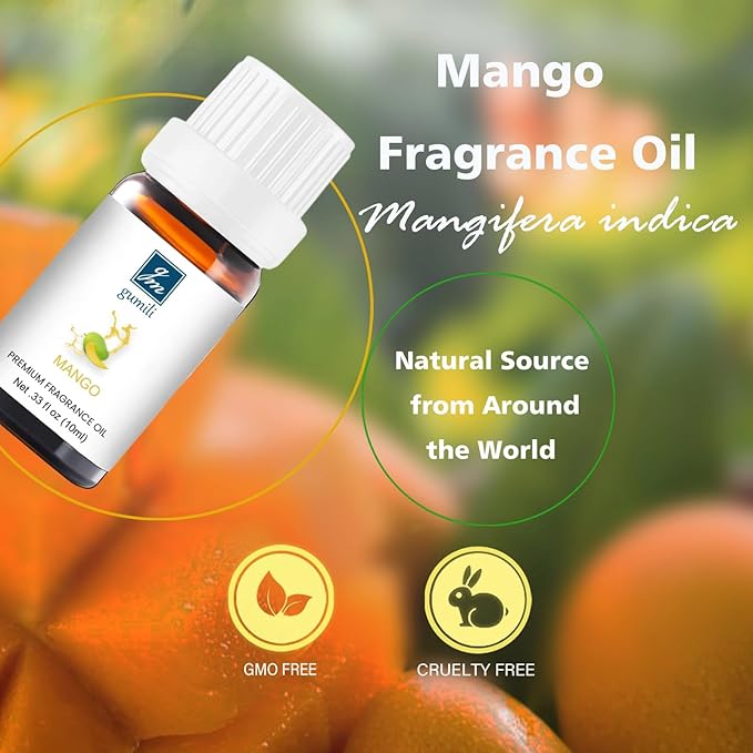 Mango Essential Oil - Pure Organic Scent for for Aromatherapy, Diffusers, Spray, Skin & Hair Care, Massage, DIY Candles & Soap, Perfume - Fruity Fragrance, 10mL