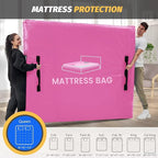 Mattress Bags for Moving and Storage, BETU Queen Mattress Protector Waterproof Mattress Cover with 8 Heavy Duty Handles and Zipper Extra Thick Moving Supplies for Bed Reusable (82x62x13.5 Pink)