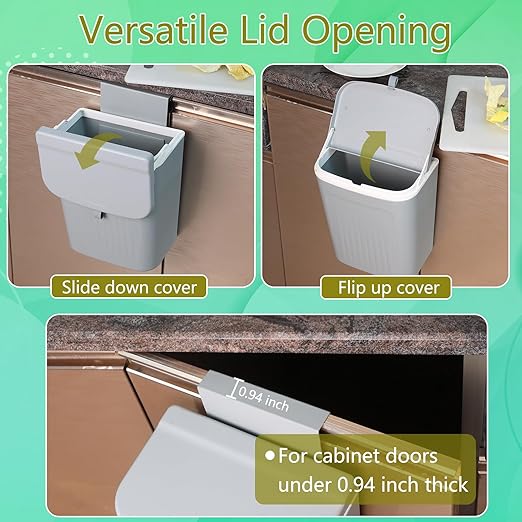 3.2 Gallon/12 L Kitchen Compost Bin for Counter Top/Under Sink, Hanging Small Trash Can with Lid for Cupboard/Bathroom/Bedroom/Office/Camping/RV, Odorless Food Waste Bin, Grey