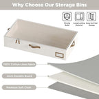 Under Bed Storage, Under Bed Storage Containers Bins for Clothes, Large Linen Underbed Closet Organization Bins, 2 Pack Collapsible Underbed Bin Dorm for Clothes, Sweater, Beige