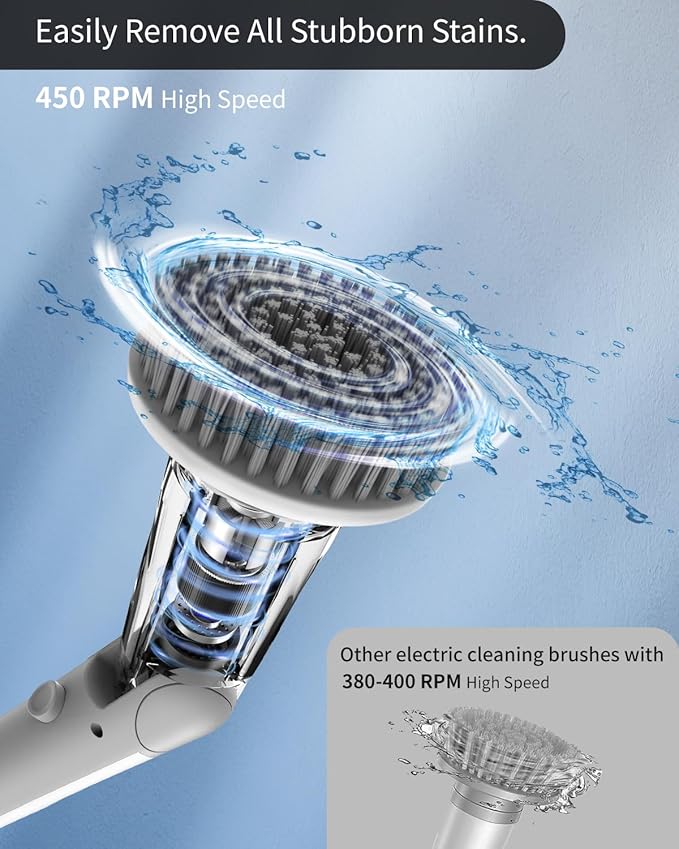 Electric Spin Scrubber - Powerful Cordless Waterproof Cleaning Brush with 6 Replaceable Heads, Rechargeable Multi-Surface Scrubber for Bathroom, Kitchen, Floors, Tiles, and More