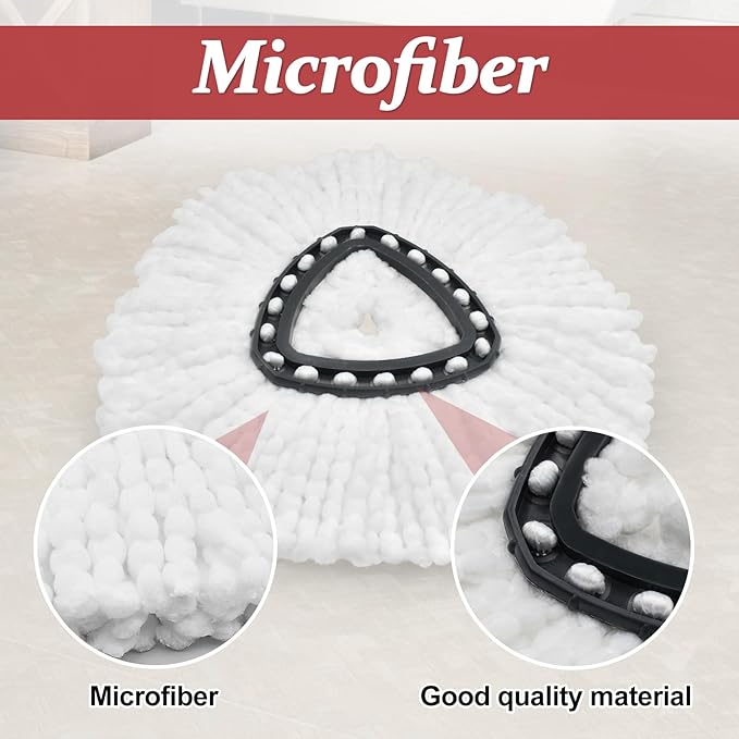 Spin Mop Handle Replacement for Ocedar, Mop Heads Replacements Compatible with O-Cedar EasyWring 1-Tank System, Include 4-Section Handle, 2 Replace Heads,1 Scrub Brush, 1 Base for O Cedar Spin Mops