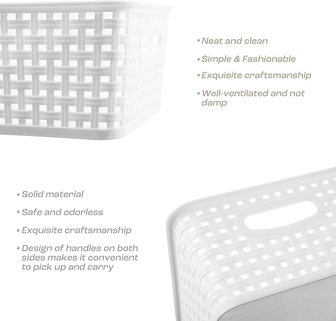 White Plastic Storage Baskets/Bins, 12-Pack Stackable Basket Pantry Organizer, Household Organizers for Bathrooms, Kitchens, Shelves, Classroom, Cabinets, Countertops and Bedrooms