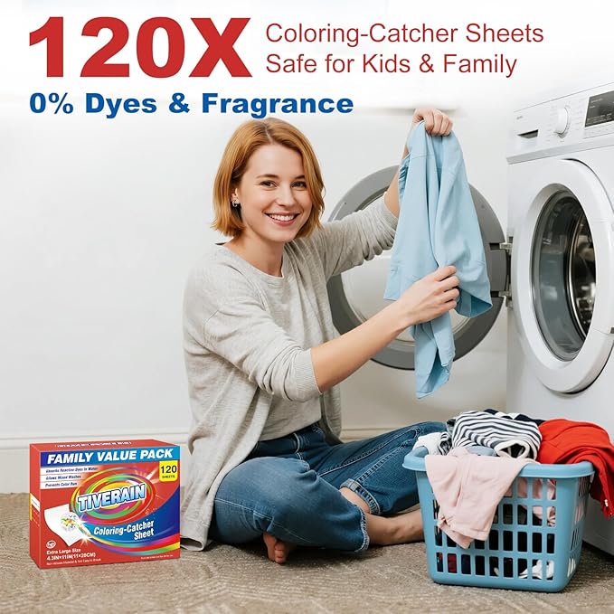 120 Counts Coloring-Catcher Sheet for Laundry,Color Grabbers Laundry Sheet,Allow Mixed Washes and Prevents Color Runs,Fragrance Free Color Absorber Sheets for Family No Fluorescent Agent