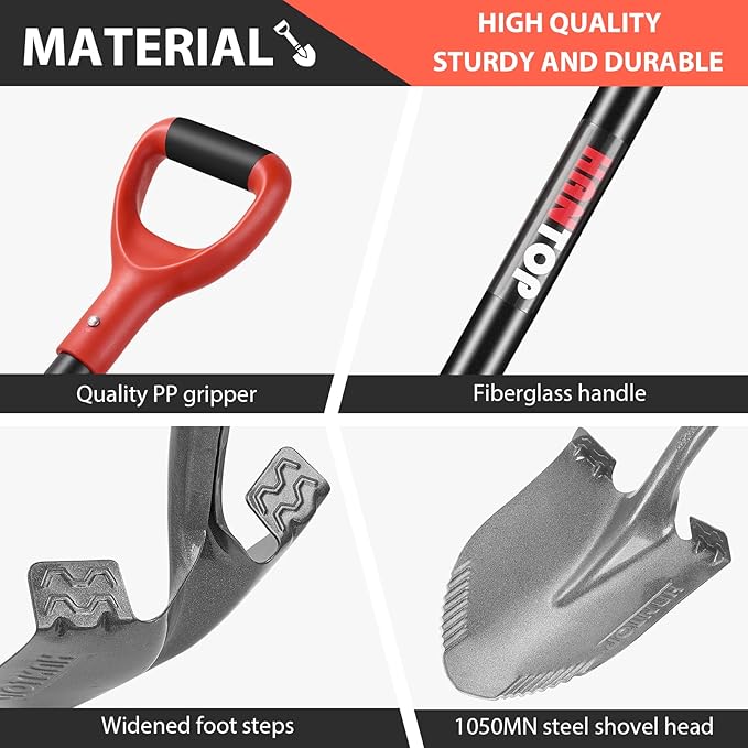 Digging Shovel Round Garden Shovel Spade with Fiberglass Handle for Gardening, Landscaping, Digging,Construction, 43 inches