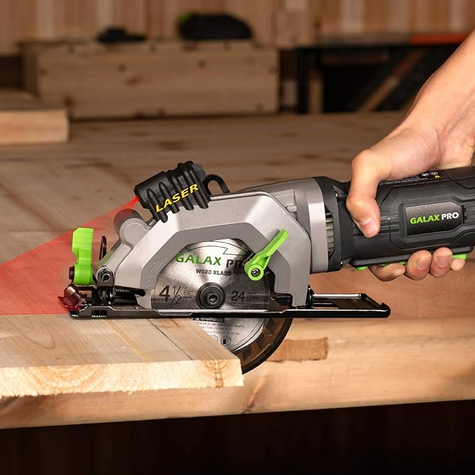 GALAX PRO 4Amp 3500RPM Circular Saw with Laser Guide, Max. Cutting Depth1-11/16"(90°), 1-1/8"(45°）Compact Saw with 4-1/2" 24T TCT Blade, Vacuum Adapter, Blade Wrench, and Rip Guide