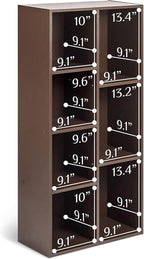 Amazon Basics 7 Cube Organizer Bookcase, Storage Shelves, Book Shelf, Espresso, 9.3"D x 19.5"W x 41.7"H