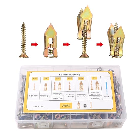 Self-Drilling Wall Anchor Screws Set, 400 Pieces, 4 Sizes, No-Drill Installation Kit with Zinc Plated Steel Dry Wall Screws no Drilling Required, Easy to Install (400)