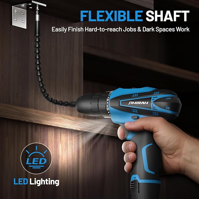 Cordless Drill Set, 12V Power Drill Kit with Battery and Charger, 3/8" Keyless Chuck, 25+1 Torque Setting, Built-in LED, Electric Driver Tool for Home DIY Projects (Blue)