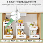 Under Sink Organizer, 2 Tier Pull out Cabinet Organizer Baskets with Mesh Sliding Drawers, Slide out Storage Shelf for Home, Kitchen, Bathroom, Pantry, Office Cabinet(1 Pack, White)