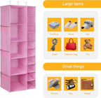 Libeder Shoe Organizer for Closet, 15 Shelf Hanging Closet Storage Shelves - 10 Shoe Rack Organizer and 5 Compartment for Clothes with 6 Side Mesh Pockets for Scarves Socks,Gloves Pink