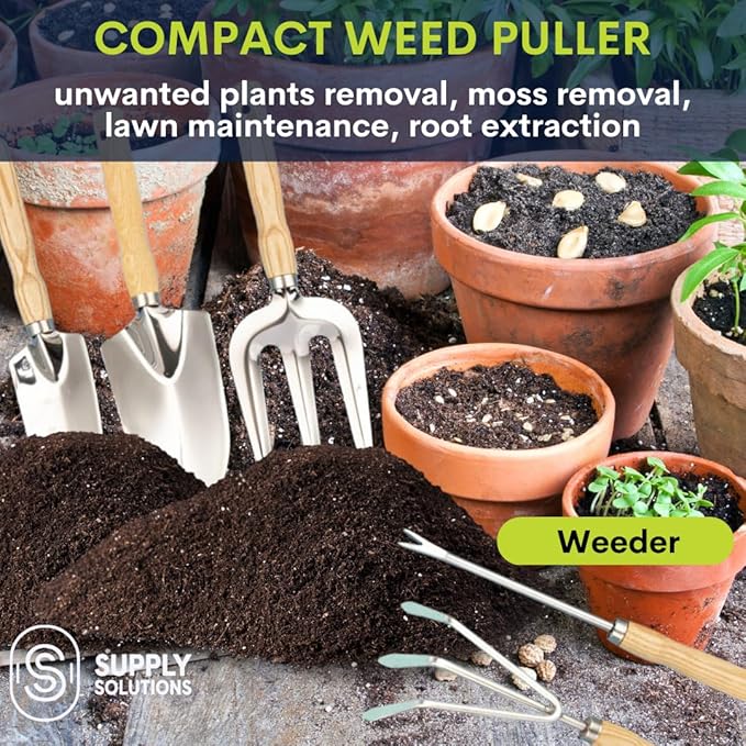 Supply Solutions Gardening Tools - Perfect Garden Tools for Women or Men - Small Heavy Duty Gardening Hand Tools with Trowel, Transplanter, Fork, Rake, and Cultivator - Ergonomic Design Gardening Kit
