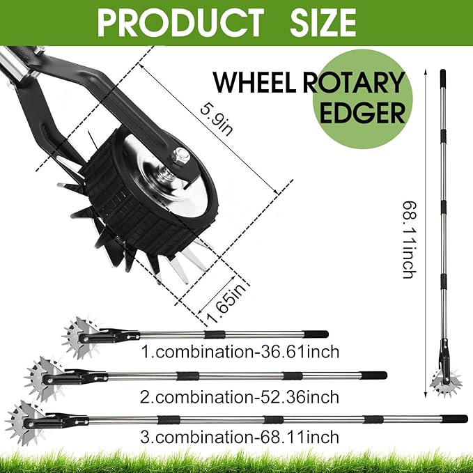Wheel Rotary Edger Manual Lawn Tool for Sidewalk Edger Rotary Wheel Rotary Wheel Manual Edger Lawn Tool Strong 4 Sections Stainless Steel Handle