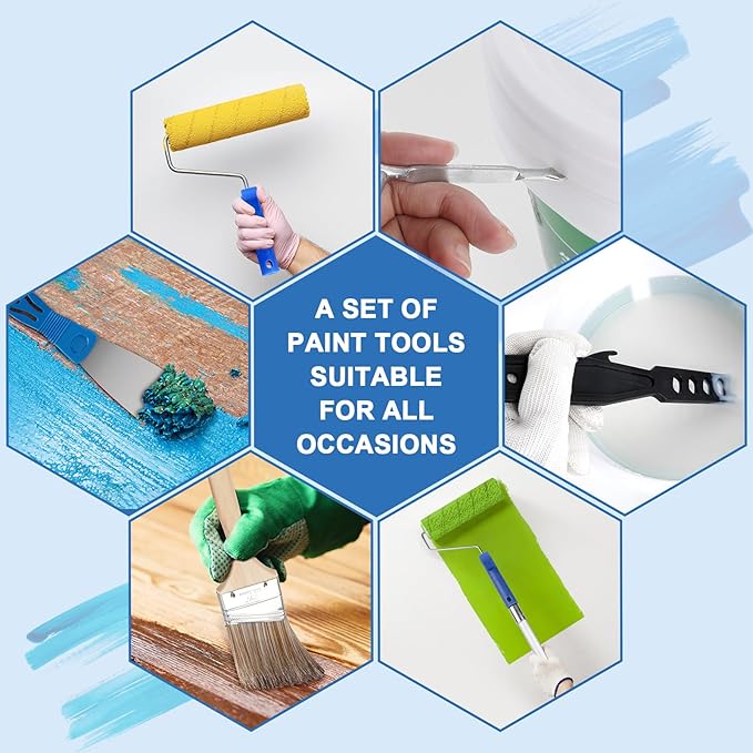 Paint Roller Kit with Extension Pole, 27 Piece Set, 2 to 4 Ft Pole, 4"9" Paint Rollers, Paint Brushes Set for Professional Painting,House Paint Roller for All Latex and Oil Paints & Stains