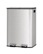 GarveeHome 2 x 8 gal Stainless Steel Double Trash Can with Lid for Kitchen, Large Dual Trash and Recycle Bin Combo, Step-on Kitchen Metal Garbage Cans, PP Inner Buckets, Liner Rim, Silver