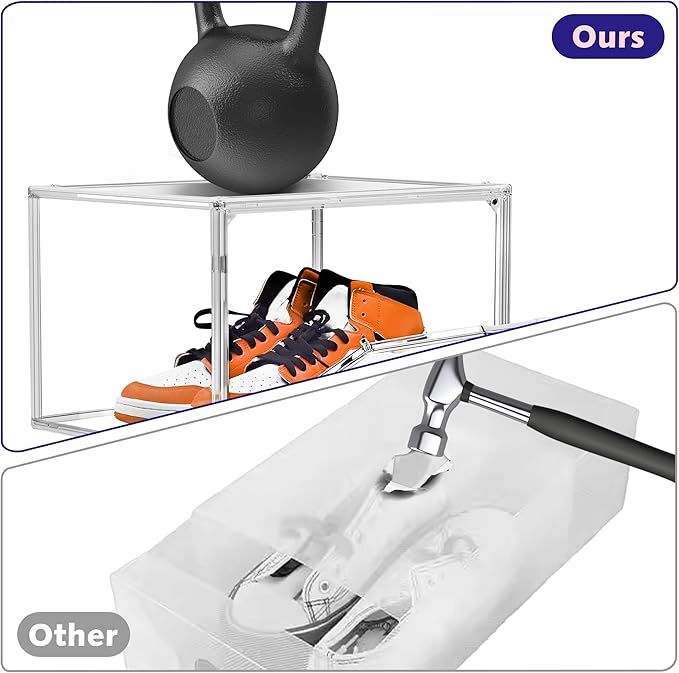 6 Pack Acrylic Clear Shoe Storage Box Stackable Large Sneakers Display Case with Magnetic Door Hat Boxes Shoe Organizer for Closet, Fit up to US Size 13