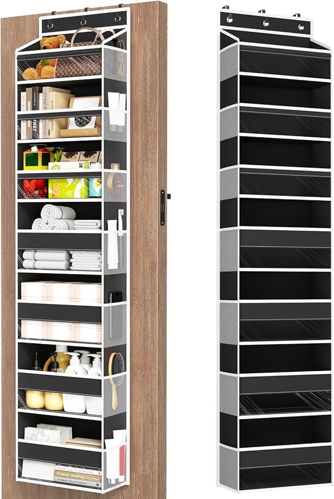 Over The Door Organizer, 7 Tier Door Hanging Organizers with 7 Large Pockets 12 Side Pockets, Behind Door Storage Hanging Shelves for Closet Bathroom Bedroom Nursery