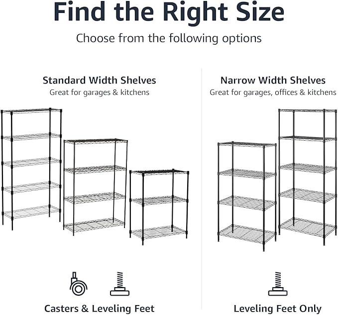 Amazon Basics 5-Shelf Adjustable Heavy Duty Steel Wire Rack Storage Shelving Organizer for Kitchen, Garage, 36" L x 14" W x 72" H, Black