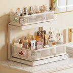 2-Pack Under Sink Storage Organizer with 2-Tier Slide Out Drawer, Sophisticated Mesh Pull Out Shelf for Kitchen & Bathroom, Fits Small Items, Upgraded Arched Track for Smooth Gliding(Patented)