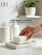 Natural Marble Soap Dish for Shower with Silicone Non-Slip Feet, Stone Drying Tray, Bar Soap Saver, Holder Container for Bathroom Decor Accessories(Carrara White, Rectangular)