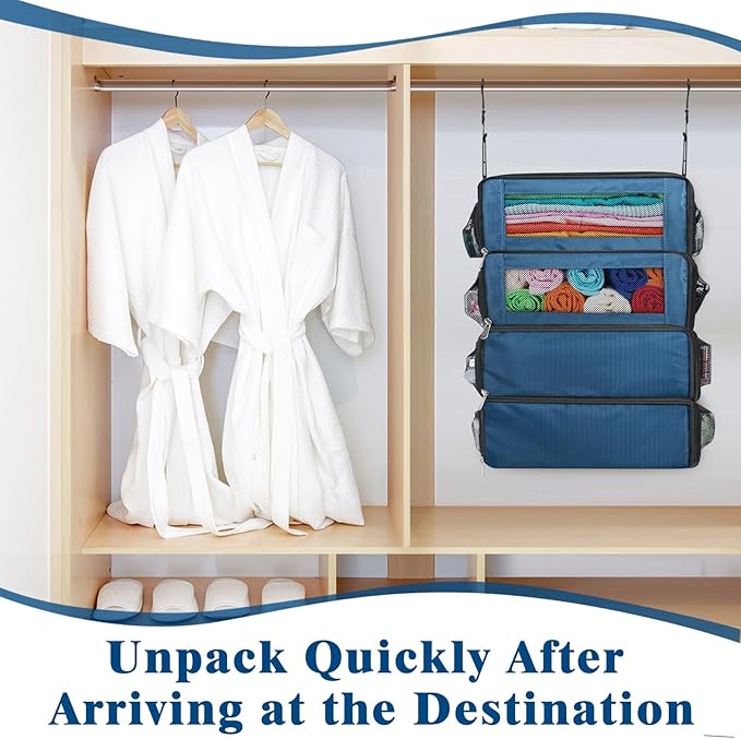 Suitcase Organizer, Carry on Closet Luggage Organizers Accessories for Travel, Foldable and Hangable Portable Hanging Travel Shelves with a Shoulder Strap to Use As a Travel Backpack Medium, Navy Blue
