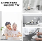 Silicone Bathroom Soap Dishes with Drain Spout-Bathroom and Kitchen Sink Organizer,Sponge Holder,Dish Soap Tray,Perfect for Dispenser,Scrubber,Bottle,Cup on Sink or Counter-Grey 12"×4"