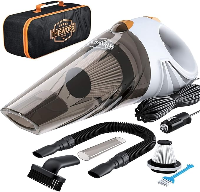 ThisWorx Car Vacuum Cleaner - Portable Handheld Mini Vacuum Cleaner W/ 16ft Cord, Bag, & Attachments - Small Vacuum for Car, RV, Boats, Travel