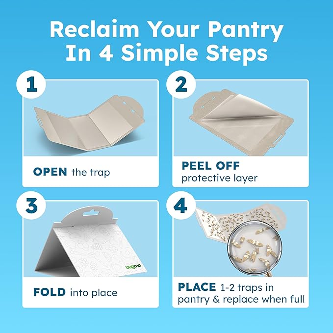 BugMD Pantry Moth Traps (6-Pack) – Pheromone-Based Sticky Glue Traps, Non-Toxic, Kills Indian Meal Moths – Kitchen & Food-Storage Safe - White