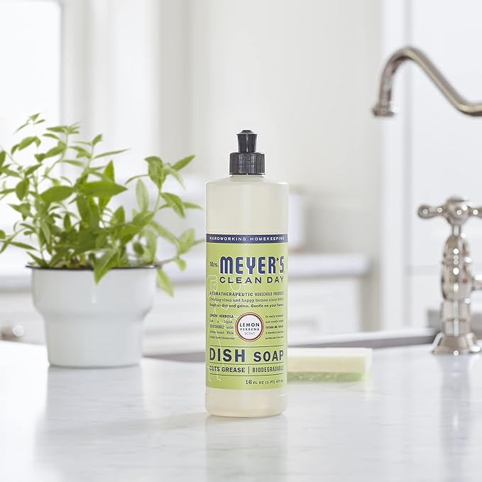 MRS. MEYER'S CLEAN DAY Liquid Dish Soap, Biodegradable Formula, Lemon Verbena, 16 fl. Oz