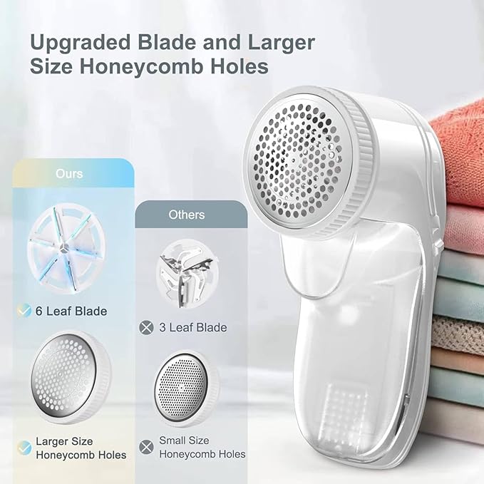 Fabric Shaver, Lint Remover for Clothes, Electric Lint Remover with 3 Replaceable Blades, Removes Fabric Pills, Rechargeable Sweater Defuzzer Pill Remover (White)