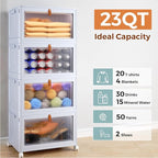 4 Tier Stackable Plastic Storage Bins with Lid and Wheels - 23 QT Closet Organizers and Storage, Foldable Storage Containers, Organization and Storage Boxes for Craft, Home, Pantry, Dorm,Grey