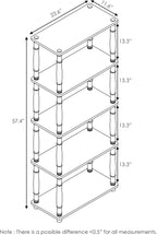 Furinno TURN-S-TUBE Storage Shelves, 5-Tier Book Shelf, Corner Shelf, Toolless Open Shelves, Classic Tubes, for Organization and Storage, Living Room, Garage, Home Office, Light Cherry