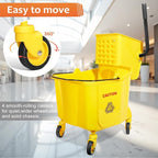 38 Qt Commercial Bucket with Side Press Wringer on Wheels, Yellow Industrial Set for Floor Cleaning, Including 1 Industrial Mop and Wet Floor Caution Sign, Beyoco