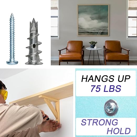 Self Drilling Drywall Anchors with Screws Kit Metal Wall Anchors for Drywall Dry Wall Anchors and Screws Kit 60Pcs Heavy Duty Sheetrock Anchors for Hanging Bathroom Kitchen Accessories