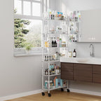 6 Tier Slim Rolling Storage Cart with Wheels, Metal Mobile Shelving Unit Organizer Utility Cart for Office Bathroom Kitchen Laundry Room Narrow Places (White 6 Inches)