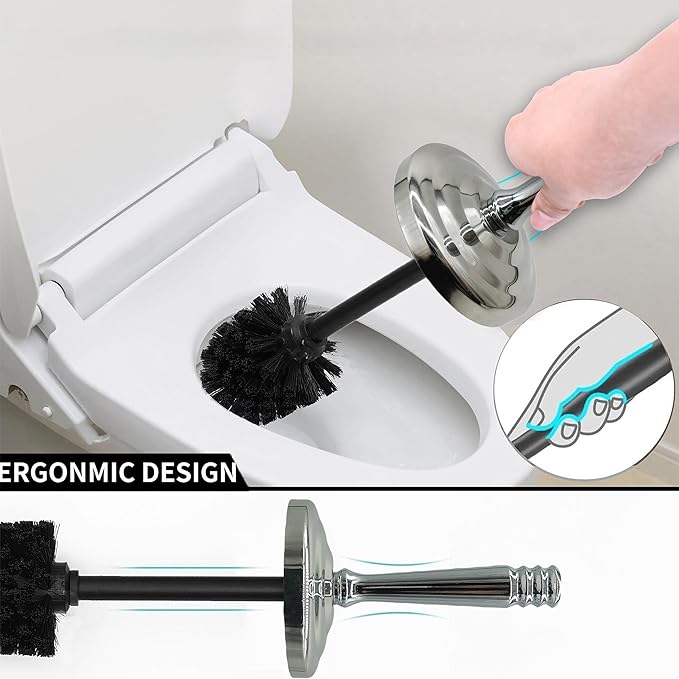 Brushed Nickel Toilet Bowl Brush with Holder, Durable Bathroom Cleaning Tool, Modern Design for Easy Toilet Maintenance, Bathroom Cleaner Brush for Efficient Cleaning and Hygiene