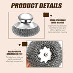 Steel Wool Scrubber with Handle, Cast Iron Scrubber, Stainless Steel Scrubber, with 5 Refills and Long Handle Stainless Pot Brush, Remove Dirt, for Cleaning Stoves, Sinks, Dishes, Grills, Bowls