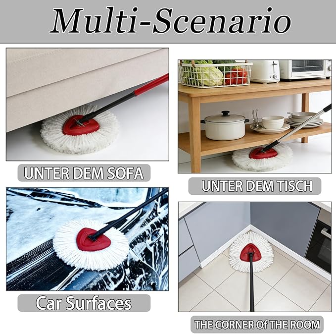 4Pcs Mop Heads Replacement,Spin Mop Replacement Head Compatible with Cedar Easywring 1-Tank System,Including 2 Spin mop Replacement Heads,2 Brush Head Machine Washable & Easy to Replace