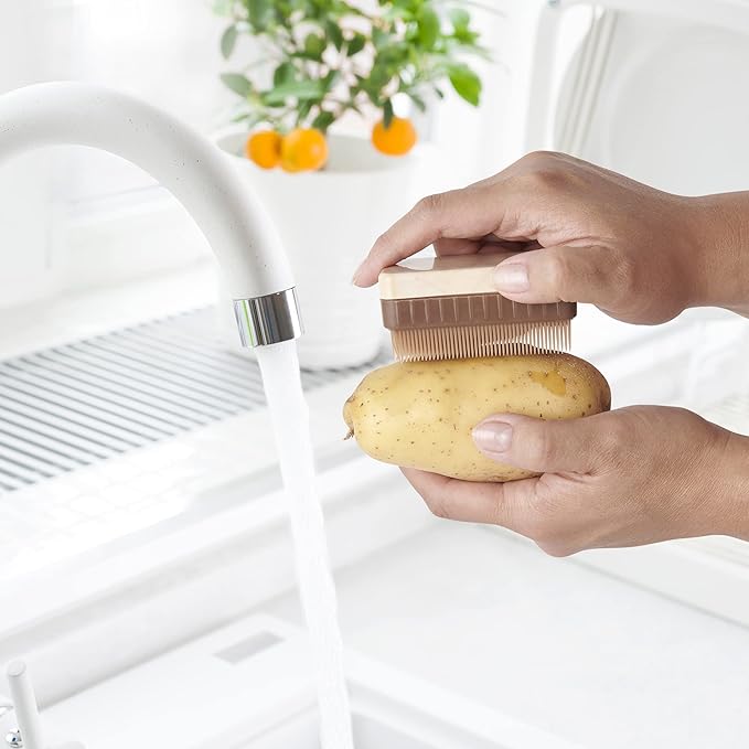 HIC Kitchen Potato Brush and Vegetable Scrubber, Dual-Textured Bristles