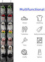 KEEPJOY Over the Door Shoe Organizer, Hanging Shoe Organizer with 4 Hooks,Door Shoe Holder with 14 Mesh Deep Pockets Closet Door Shoe Storage Bag (Grey-2Pack)