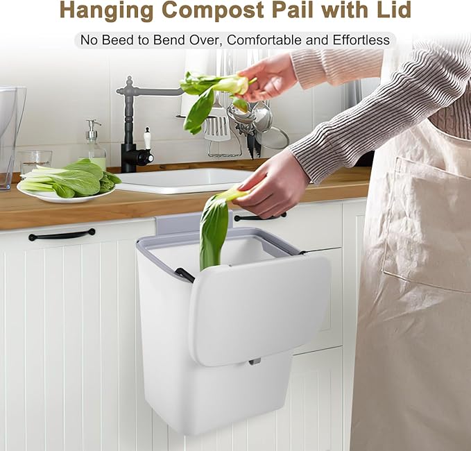 2 Pack Kitchen Compost Bin,Hanging Small Trash Can with Lid for Under Sink or Counter Top,Dustbin for Kitchen for Cabinet/Bathroom/RV//Camping//Office/Car
